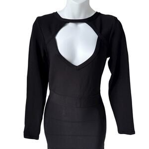 Bebe Womens Black Stretch Cutout NYE Dress Medium Chic Bodycon‎ Bandage Fabric